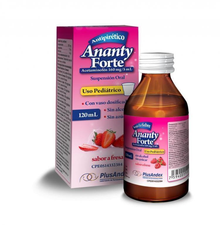 ANANTY FORTE ACETAMINOFEN 160MG/5ML PED 120ML SAB FRESA PLUSANDEX 